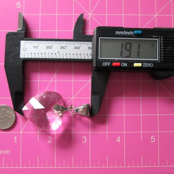 Caroline Neron Large Pink Crystal Heart Pendant Silver Tone - Picture 7 of 14